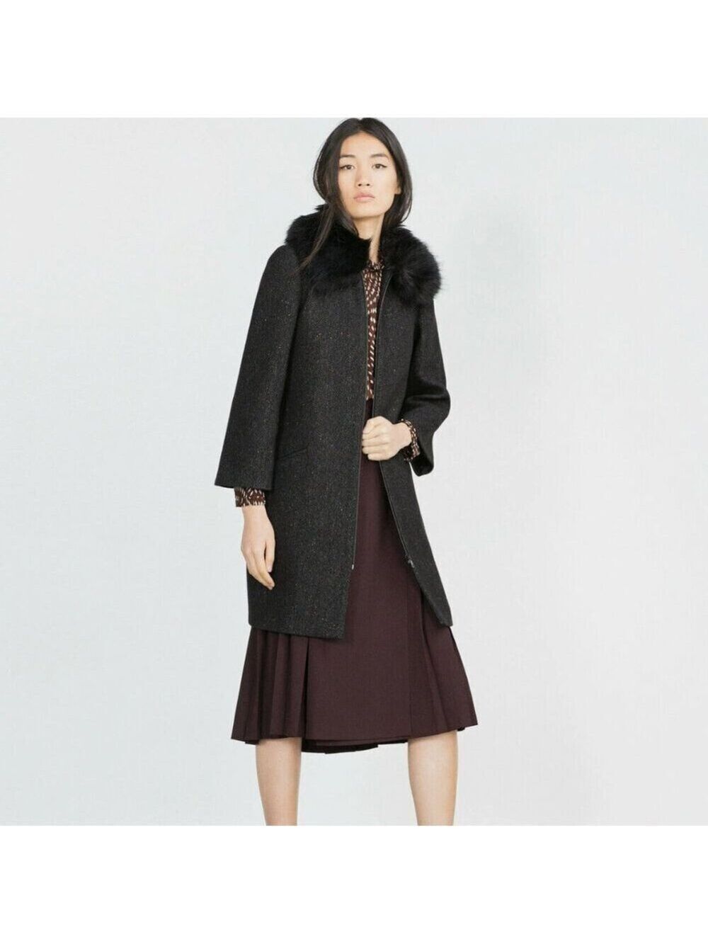 ZARA Wool Blend Black Coat Sz XS